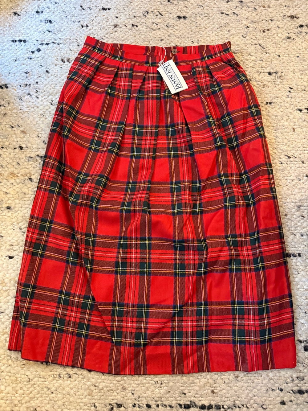 Lands' End Red Plaid Pleated Midi Skirt Holiday Womens size 18 Wool